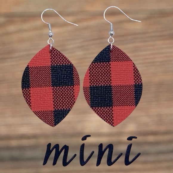 Handmade Jewelry - Mini Faux Buffalo Plaid Leather Earrings Fashion Jewelry